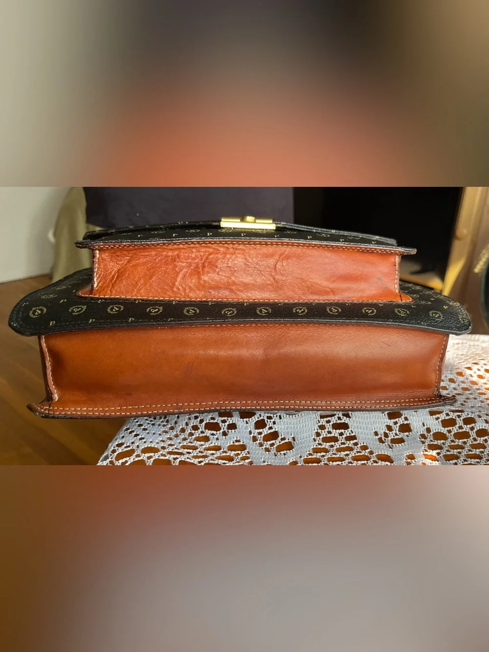 Pollini vintage black monogram leather satchel